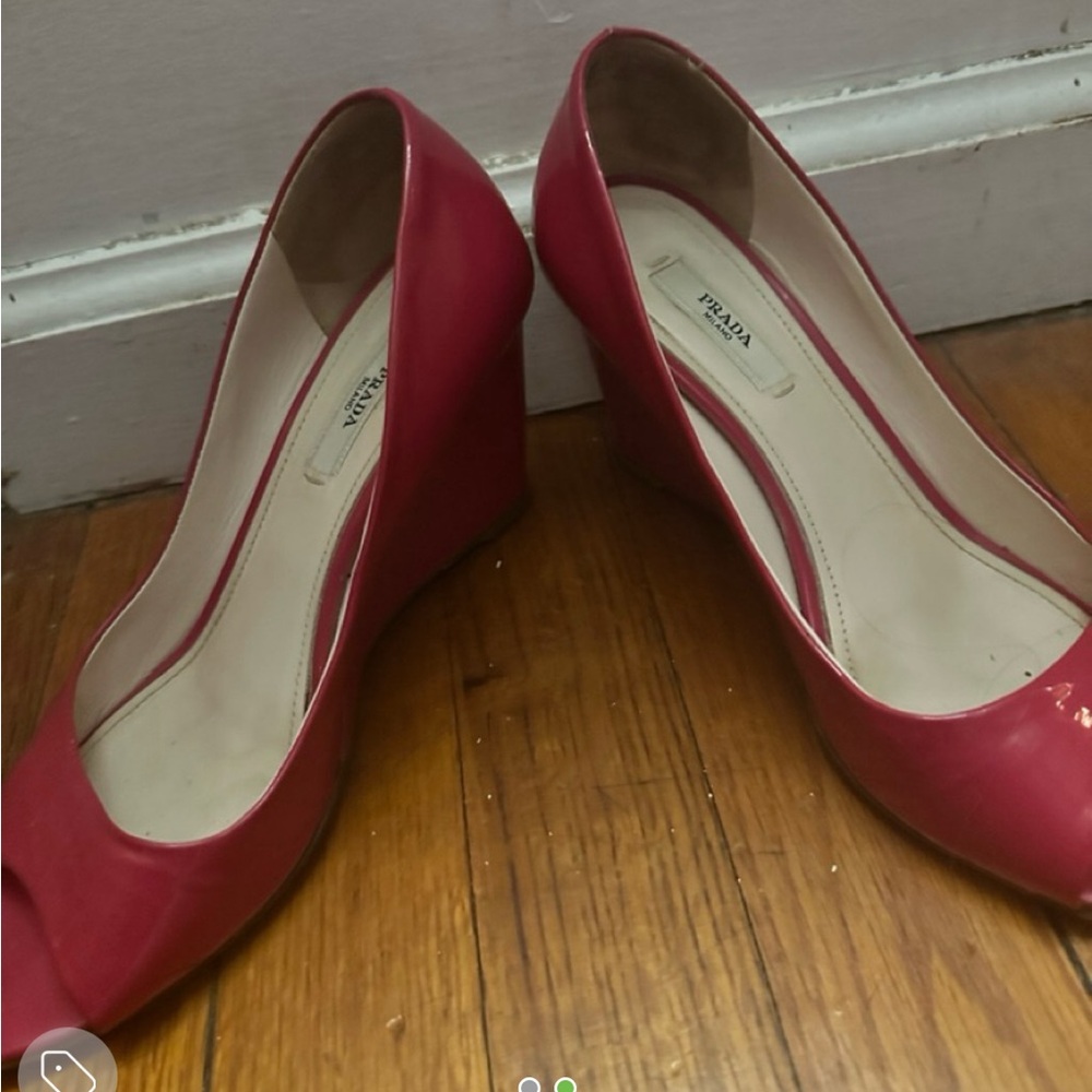 Prada Women's Pink Peep-Toe Wedges - Picture 2 of 3